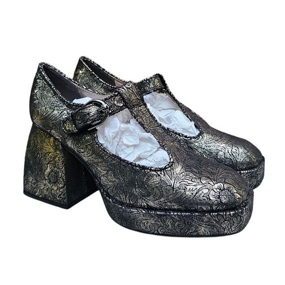 Metallic MaryJane Platform Heel Sam Edelman Circus Kay Size 9.5 Brown Floral EUC - Picture 4 of 13